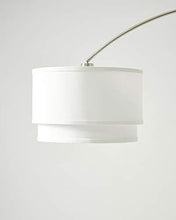 Load image into Gallery viewer, Brightech Mason - Arc Floor Lamp with Unique Hanging Drum Shade for Living Room Matches Your Decor - Arching Over The Couch from Behind, This Standing Pole Light Gets Compliments - Nickel
