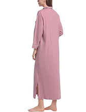 Load image into Gallery viewer, Women Full Length Nightgown Long Sleeve Cotton Soft Jersey Knit Nighty Notch Collar Button Up Comfortable Loungewear Dress (Dusty Pink, Large)
