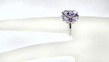 Load image into Gallery viewer, RB Gems Sterling Silver 925 Ring GENUINE GEMS Cushion 5 mm, Rhodium-Plated Finish, Floral Cluster Design (7, amethyst)
