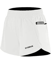 Load image into Gallery viewer, CADMUS 2 in 1 Women's Workout Shorts Gym Running Shorts for Women Sport Pro Shorts Zipper Phone Pockets,3 Pack, Black &amp; Gray &amp; White, Medium
