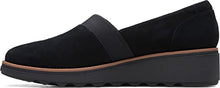 Load image into Gallery viewer, Clarks Women's Sharon Pump Loafer, Black Suede, 9
