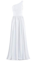 Load image into Gallery viewer, ANTS Women's Pleat Chiffon One Shoulder Bridesmaid Dresses Long Evening Gown Size 6 US White

