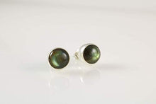 Load image into Gallery viewer, Sterling Silver 925 Natural Green-Blue 8mm Labradorite Round Stud Earrings - Labradorescence Effect
