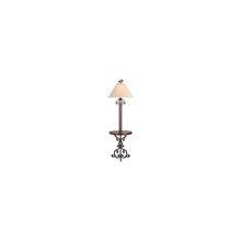 Load image into Gallery viewer, Traditional Floor Lamp with Table Iron Rust Scroll Wooden Off White Flared Bell Shade for Living Room Reading - Franklin Iron Works
