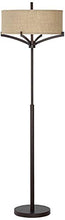 Load image into Gallery viewer, Tremont Mid Century Modern Floor Lamp Deep Bronze Tan Burlap Drum Shade for Living Room Reading Bedroom Office - Franklin Iron Works
