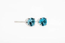 Load image into Gallery viewer, 6mm Blue Zircon Stud Earrings in Sterling Silver - December Birthstone
