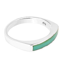 Load image into Gallery viewer, AeraVida Rectangular Bar Reconstructed Green Turquoise Stone Inlay Sterling Silver Ring (9)
