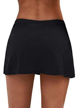 Load image into Gallery viewer, Byoauo Women's Swim Skirt Solid Ruched Swimsuits Drawstrings Side Slit Pull Tie Black Bikini Bottoms Women's Petite Swimwear Bottoms
