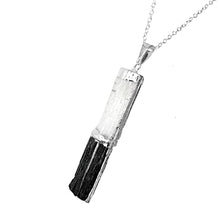 Load image into Gallery viewer, Black Tourmaline and Selenite Stacked Pendant Necklace Sterling Silver Chain - Handmade by mmCrystals™
