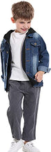 Load image into Gallery viewer, Cromoncent Kids Boys Casual Long Sleeve Button Down Denim Jacket Outwear with Pockets Hooded Black 12-18M
