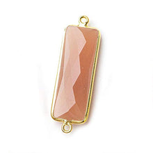 Load image into Gallery viewer, 31x11mm Vermeil Bezel Peach Moonstone Bar 2 Ring Connector North South 1 Piece

