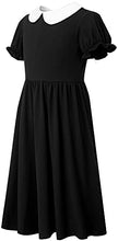 Load image into Gallery viewer, Kilottor Girls' Peter Pan Collar Casual Flounce Sleeve Fit and Flare Party Dress 9 Years 10Years KC109 (Black, 9-10Y)
