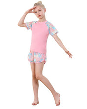 Load image into Gallery viewer, KID1234 Girls Swimsuit Two Piece Rashguard Swimwear Girls Bathing Suit UPF 50+ Beach Wear for Girls 13-14 Years Pink
