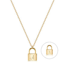 Load image into Gallery viewer, MYEARS Women Lock Necklace Gold Padlock Pendant N Initial Stamped Alphabet Engraved Letter Personalized 14K Gold Filled Chain Dainty Boho Beach Simple Jewelry Gift
