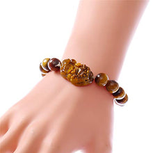 Load image into Gallery viewer, Prime Fengshui Prosperity Feng Shui 10mm Tiger Eye Stone Beads Elastic Bracelet with Pi Xiu/Pi Yao Attract Wealth and Good Luck

