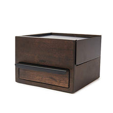Load image into Gallery viewer, Umbra Mini Stowit Jewelry Box - Modern Keepsake Storage Organizer with Hidden Compartment Drawers for Ring, Bracelet, Watch, Necklace, Earrings, and Accessories (Black / Walnut)
