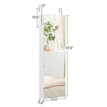 Load image into Gallery viewer, SONGMICS 47.2" H Full Screen Mirror Jewelry Cabinet Armoire, 6 LEDs Jewelry Organizer Wall Hanging/Door Mounted, Larger Capacity, for Women, Pure White UJJC99WT
