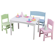 Load image into Gallery viewer, KidKraft Nantucket Wooden Table with Bench and 2 Chairs, Multicolored, Children's Furniture - Pastel, Gift for Ages 3-8

