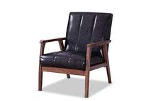 Load image into Gallery viewer, Baxton Furniture Studios Nikko Mid-Century Modern Scandinavian Style Faux Leather Wooden Lounge Chair, Black
