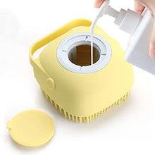 Load image into Gallery viewer, ELEGX Pet Grooming Bath Massage Brush with Soap and Shampoo Dispenser Soft Silicone Bristle for Long Short Haired Dogs Cats Shower (Yellow)

