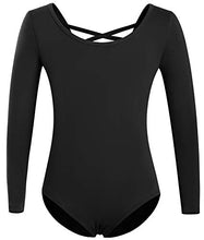 Load image into Gallery viewer, MOLLDAN Girls Long Sleeve Ballet Leotards Crisscross Straps Back Dance Tops(2QT5028-06-L)
