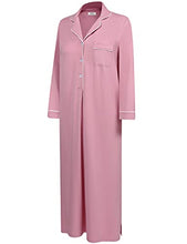 Load image into Gallery viewer, Women Full Length Nightgown Long Sleeve Cotton Soft Jersey Knit Nighty Notch Collar Button Up Comfortable Loungewear Dress (Dusty Pink, Large)
