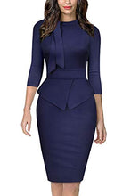 Load image into Gallery viewer, Moyabo Lady Formal Gorgeous Mock Collar Fall Special Occasion High Stretch Midi Dress Navy Blue Small
