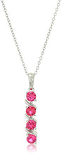 Load image into Gallery viewer, Sterling Silver Created Ruby Vertical Four Stone Pendant Necklace, 18"
