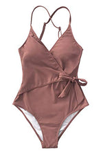 Load image into Gallery viewer, CUPSHE Women's One Piece Swimsuit Wrap Tie Side Cross Back Swimwear Bathing Suits Brown XS
