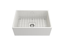 Load image into Gallery viewer, BOCCHI 1356-001-0120 Contempo Apron Front Fireclay 27 in. Single Bowl Kitchen Sink with Protective Bottom Grid and Strainer in White
