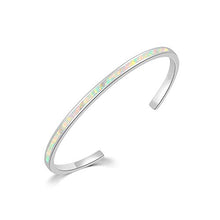 Load image into Gallery viewer, CiNily Thin Open Cuff Bracelets for Women Girls-White Gold Plated Opal Small Bangle Bracelets Adjustable Hypoallergenic Gemstone Bracelet
