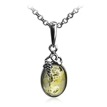 Load image into Gallery viewer, Ian and Valeri Co. Lemon Amber Sterling Silver Classic Grape Leaves Pendant Necklace Chain 18"
