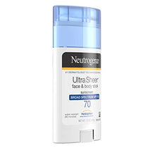 Load image into Gallery viewer, Neutrogena Ultra Sheer Non-Greasy Sunscreen Stick for Face &amp; Body, Broad Spectrum SPF 70 UVA/UVB Sunscreen Stick, PABA-Free, 1.5 oz
