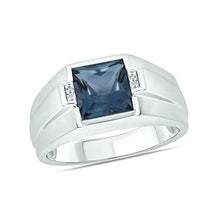 Load image into Gallery viewer, Diamond Accent Blue Topaz Men�s Ring in 925 Sterling Silver, Men�s 8mm Genuine Blue Topaz and Diamond Accent Polished Shank Ring, Modern Silver Blue Topaz Ring for Men, SZ-10
