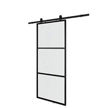 Load image into Gallery viewer, JUBEST 36in x 84in Glass Barn Door, Clear Tempered Glass Carbon Steel Pre Drilled Frame Sliding Barn Door Panel with 6FT Hardware Kit and Soft Close
