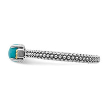 Load image into Gallery viewer, Solid 925 Sterling Silver and 14k Yellow Gold Stackable Turquoise Vintage Antiqued Ring Eternity Band Size 9
