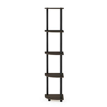 Load image into Gallery viewer, Furinno Turn-N-Tube 5 Tier Corner Shelf, Dark Brown Grain/Black

