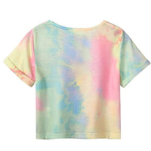 Load image into Gallery viewer, Boyoo Girl's Short Sleeve T Shirt Kids Fashion Tee Tie Dye Crewneck Rolled Cuffs Crop Top for 5-14 Years
