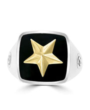 Load image into Gallery viewer, Effy 925 Sterling Silver &amp; 18K Yellow Gold Onyx Star Ring, 5 TCW IRS0N674XX

