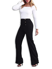 Load image into Gallery viewer, LKOUS Women's Stretchy High Waisted Wide Leg Button-Down Pants, Black, XLarge
