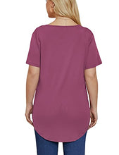 Load image into Gallery viewer, JIOTANG L-4XL Plus Size Tops for Women Casual Scoop Collar Short Sleeves T Shirts with Pocket (20Plus, New Burgundy Flower)
