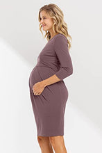 Load image into Gallery viewer, Women's Front Pleated Midi Maternity Dress, Dark Mauve, Medium
