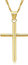 Load image into Gallery viewer, 14K Gold Box Chain Style Cross Pendant Necklace Solid Plated Clasp for Men,Women,Teens Thin for Charms Miami Cuban Link Diamond Cut 24" (18.0)
