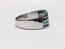 Load image into Gallery viewer, 925 Silver Emerald Sapphire Ring Men Sapphire Emerald Statement Band Mens Emerald Ring Mens Sapphire Ring Mens Jewelry Fathers Day Gift
