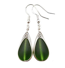 Load image into Gallery viewer, Handmade jewelry from Hawaii, wire braided Emerald sea glass earrings,"May Birthstone", (Hawaii Gift Wrapped, Customizable Gift Message)
