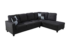 Load image into Gallery viewer, AYCP Fine Furniture Sectional Sofa Couch,L-Shaped Modern Style w/Storage Ottoman 3-Piece for Living Room|Linen Upholstery|(2) Toss Pillows(Right Hand Facing, Black)
