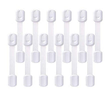 Load image into Gallery viewer, 12 Pack Vmaisi Multi-Use Adhesive Straps Locks - Childproofing Baby Proofing Cabinet Latches for Drawers, Fridge, Dishwasher, Toilet Seat, Cupboard, Oven,Trash Can, No Drilling (White) (12)
