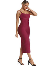 Load image into Gallery viewer, UONBOX Women's Strappy Sleeveless Bottom Slitted Plain Party Bodycon Bandage Dress Wine S
