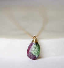 Load image into Gallery viewer, Ruby Zoisite Teardrop Gemstone Gold Filled Necklace - 18" Length
