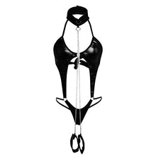 Load image into Gallery viewer, Sexy Leather Bodysuit for Women Gothic Mini Jumpsuit Cosplay Clubwear Clothe Belt Chain Leotard Babydoll Sleepwear Black

